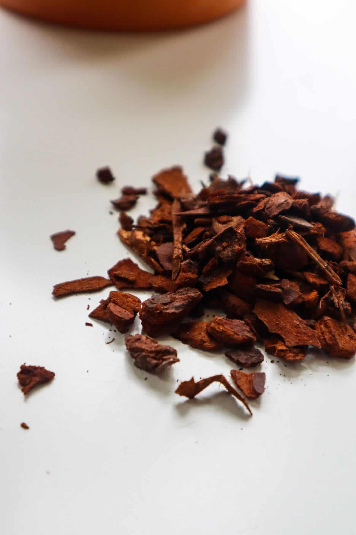 Small orchid bark chunks on a table