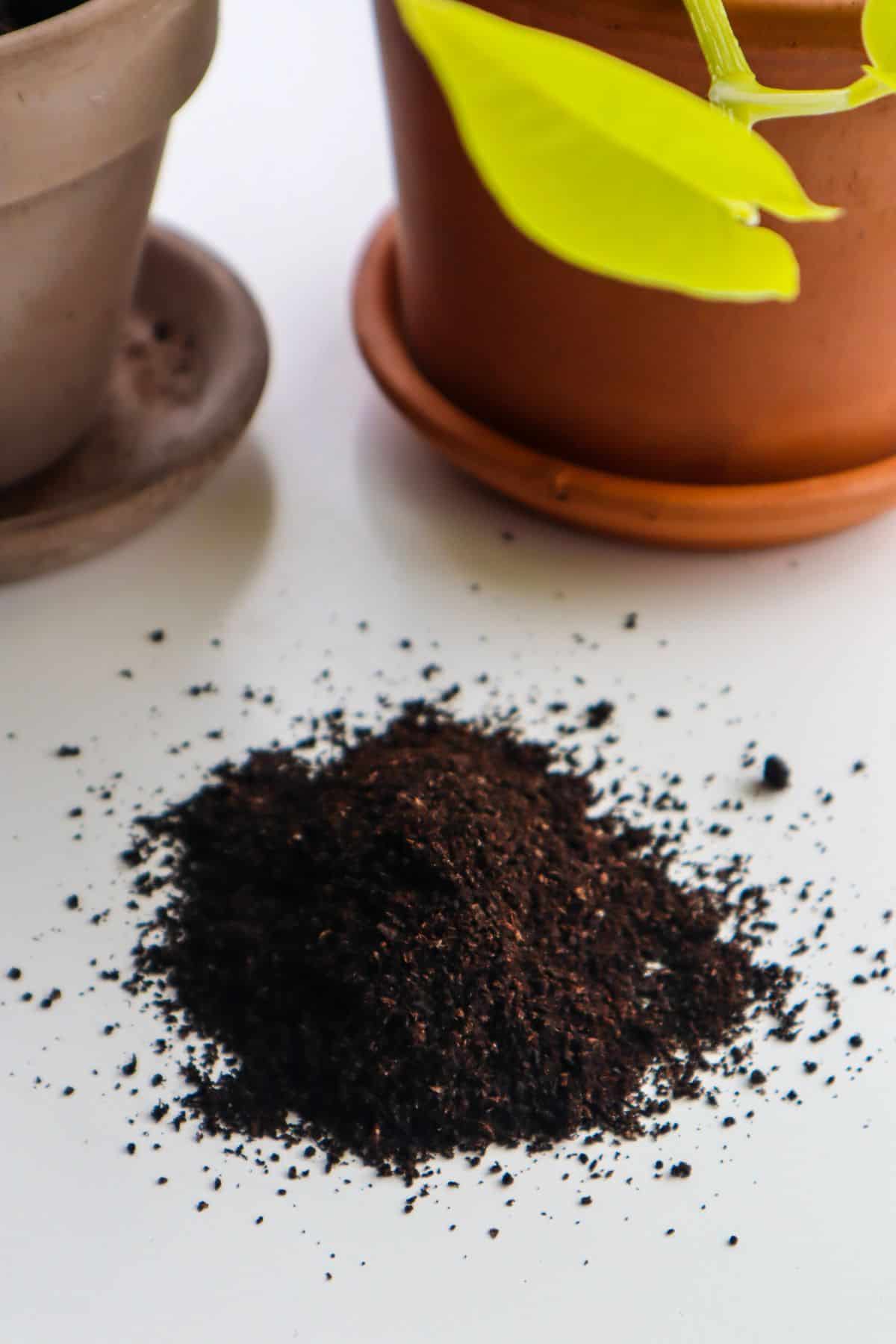 A pile of worm castings on a table